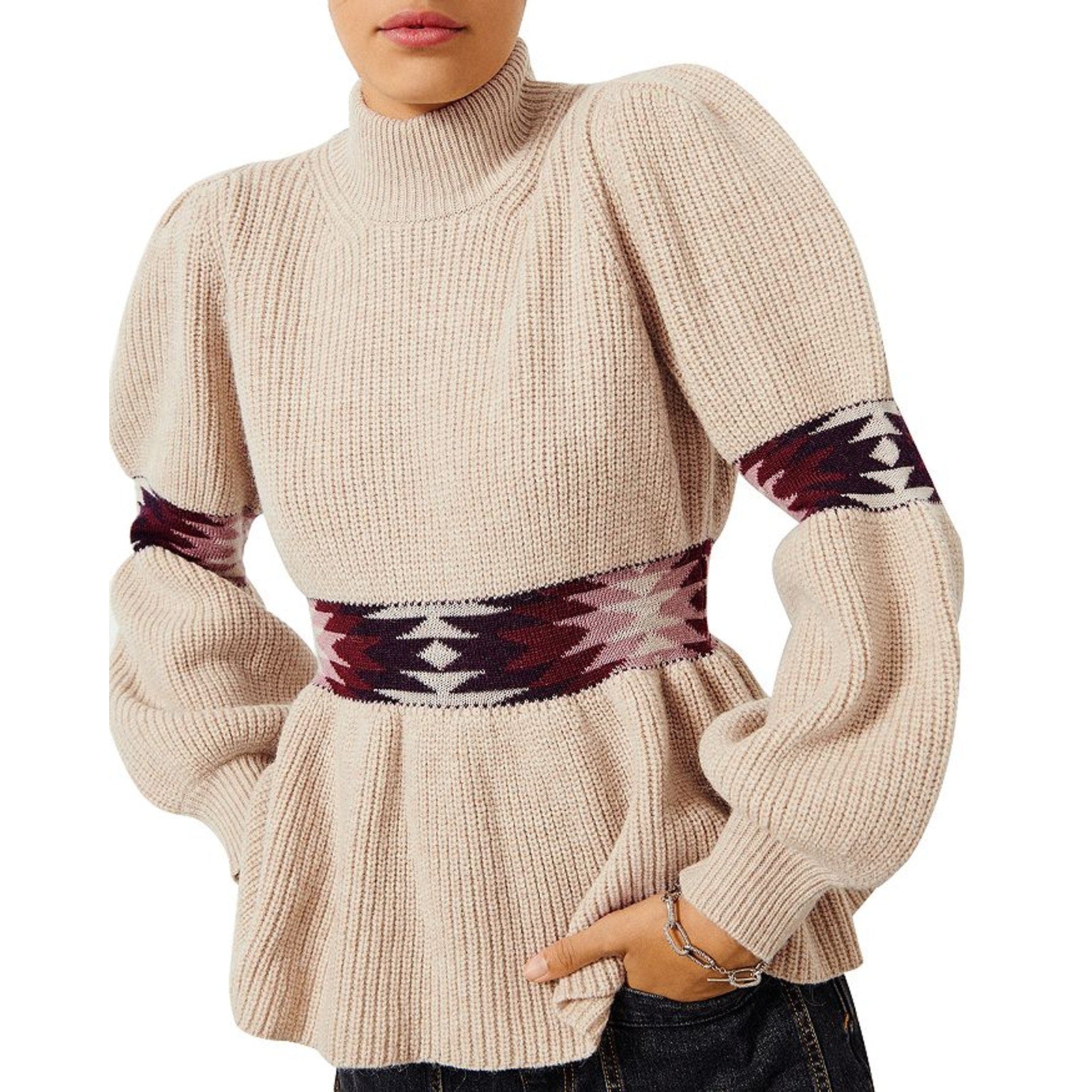 Ba&Sh Button Beige Wool Shoulder Sweater Size S - NWT