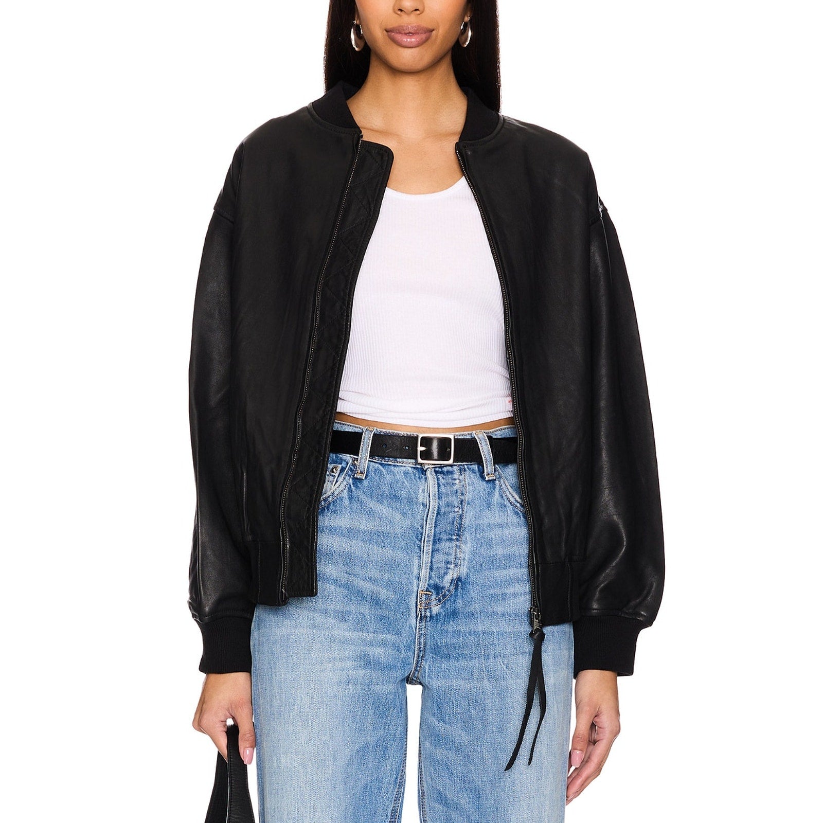 Allsaints 'Belle' Black Leather Bomber Jacket Size XS