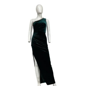 Aidan Mattox 'Velvet' Green Polyester One Shoulder Gown Size 0