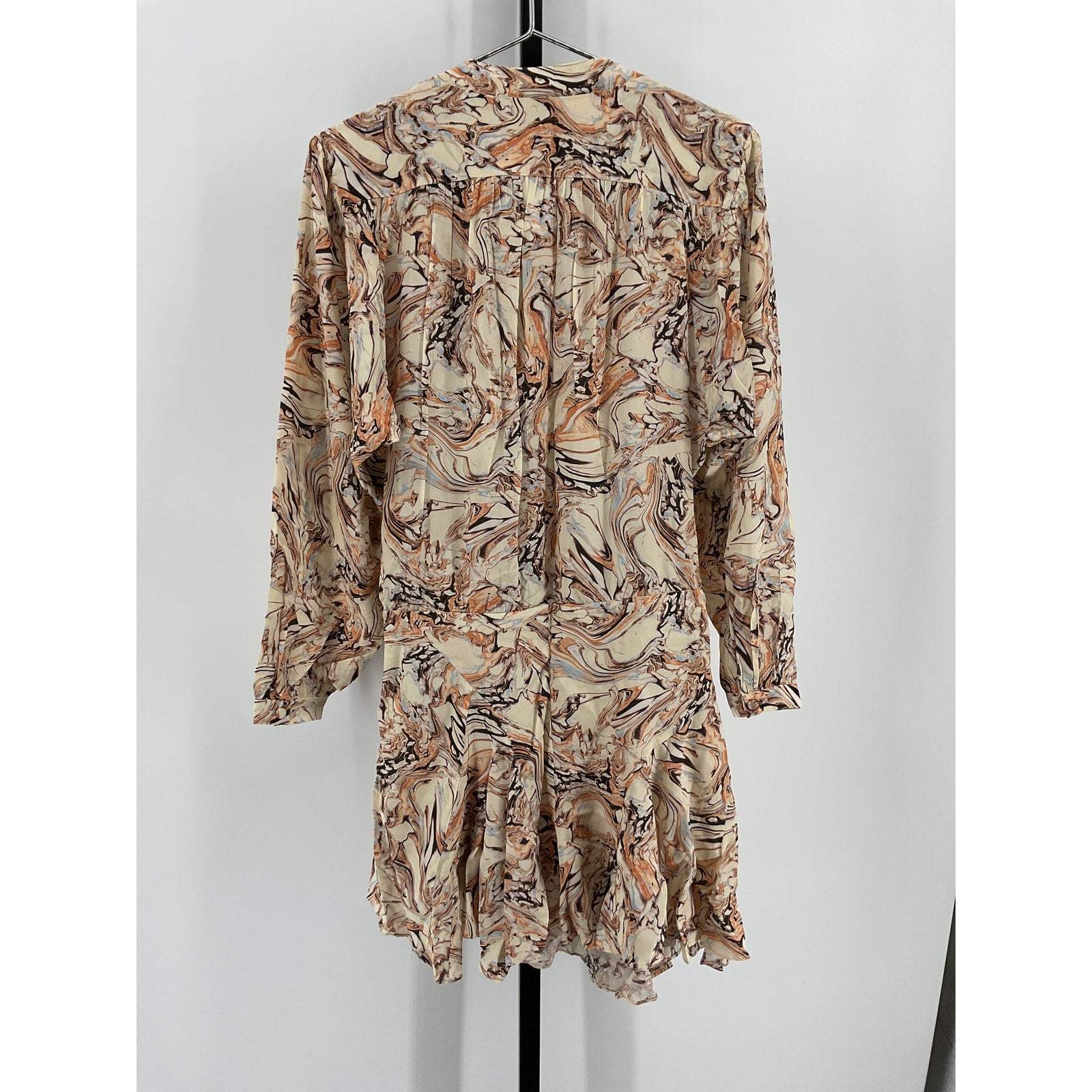 Isabel Marant 'Tharya' Beige Silk Asymmetric Printed Crepe De Chine Mini Dress Size 38 - NWT
