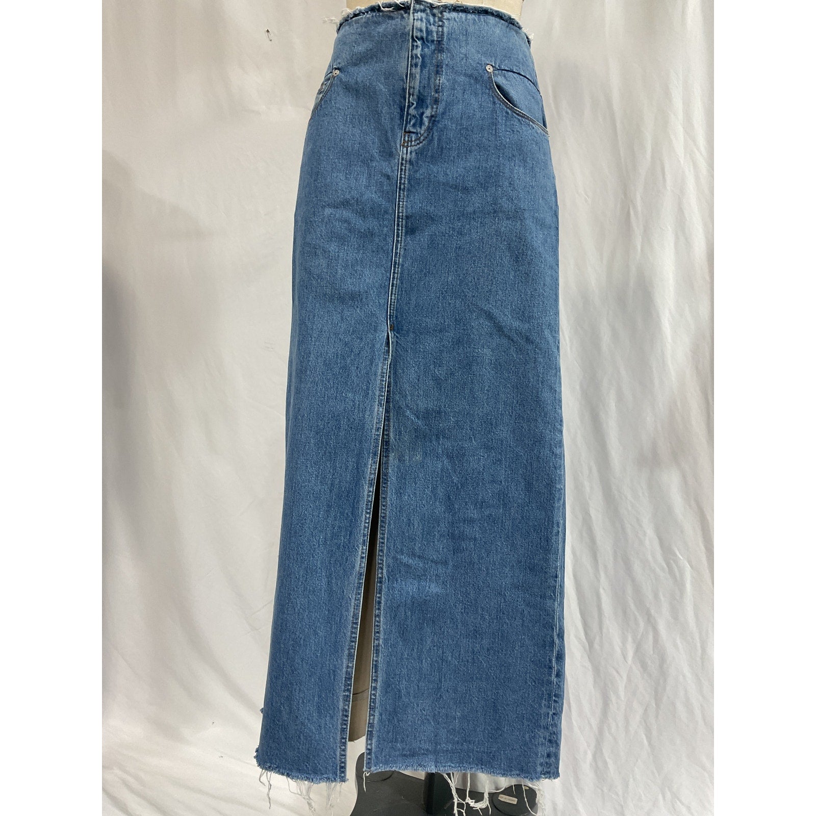 Frame Cut Off Waist Blue Denim Jean Maxi Skirt Size 29
