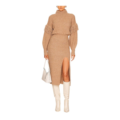 Saylor Fringed Tan Angelle Sweater Dress Size L