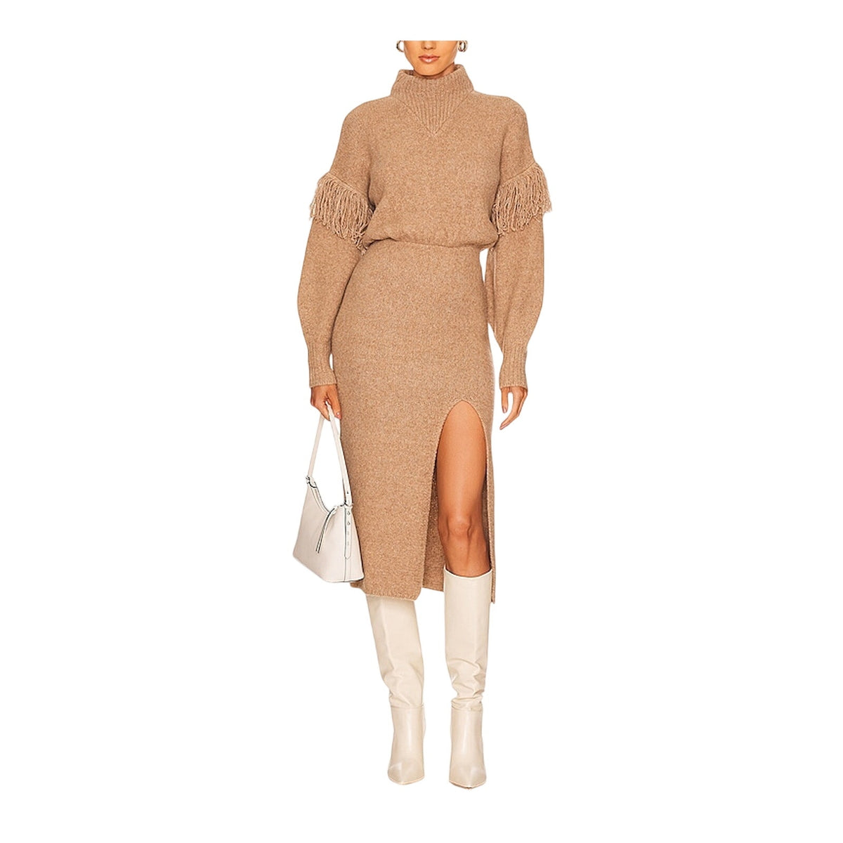 Saylor Fringed Tan Angelle Sweater Dress Size L