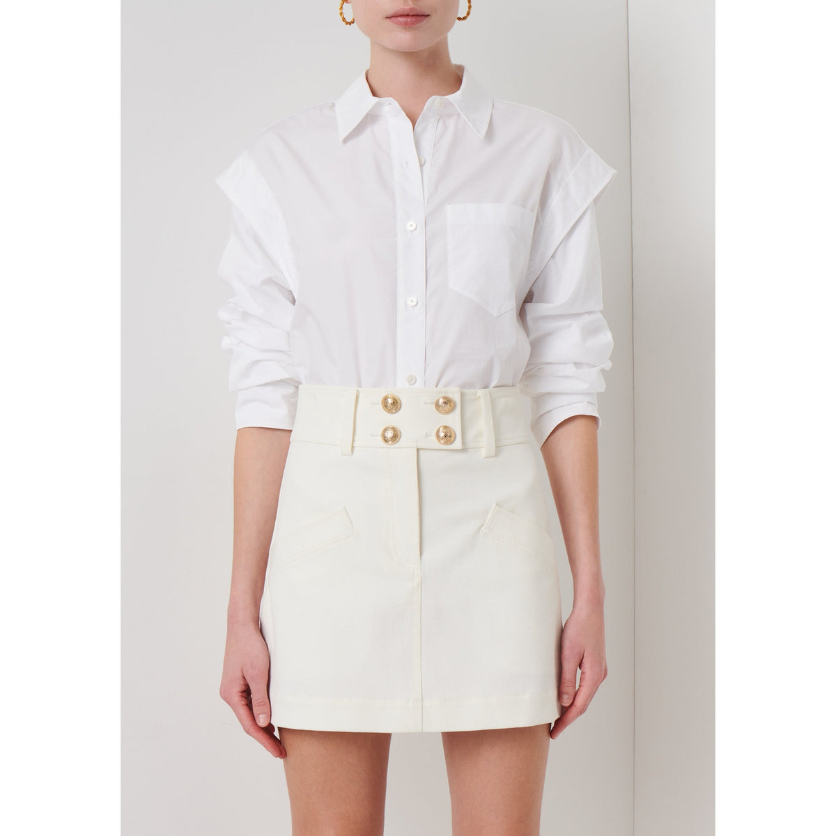 Derek Lam 'Marley' White Ruched Sleeve Button Down Shirt Size 2