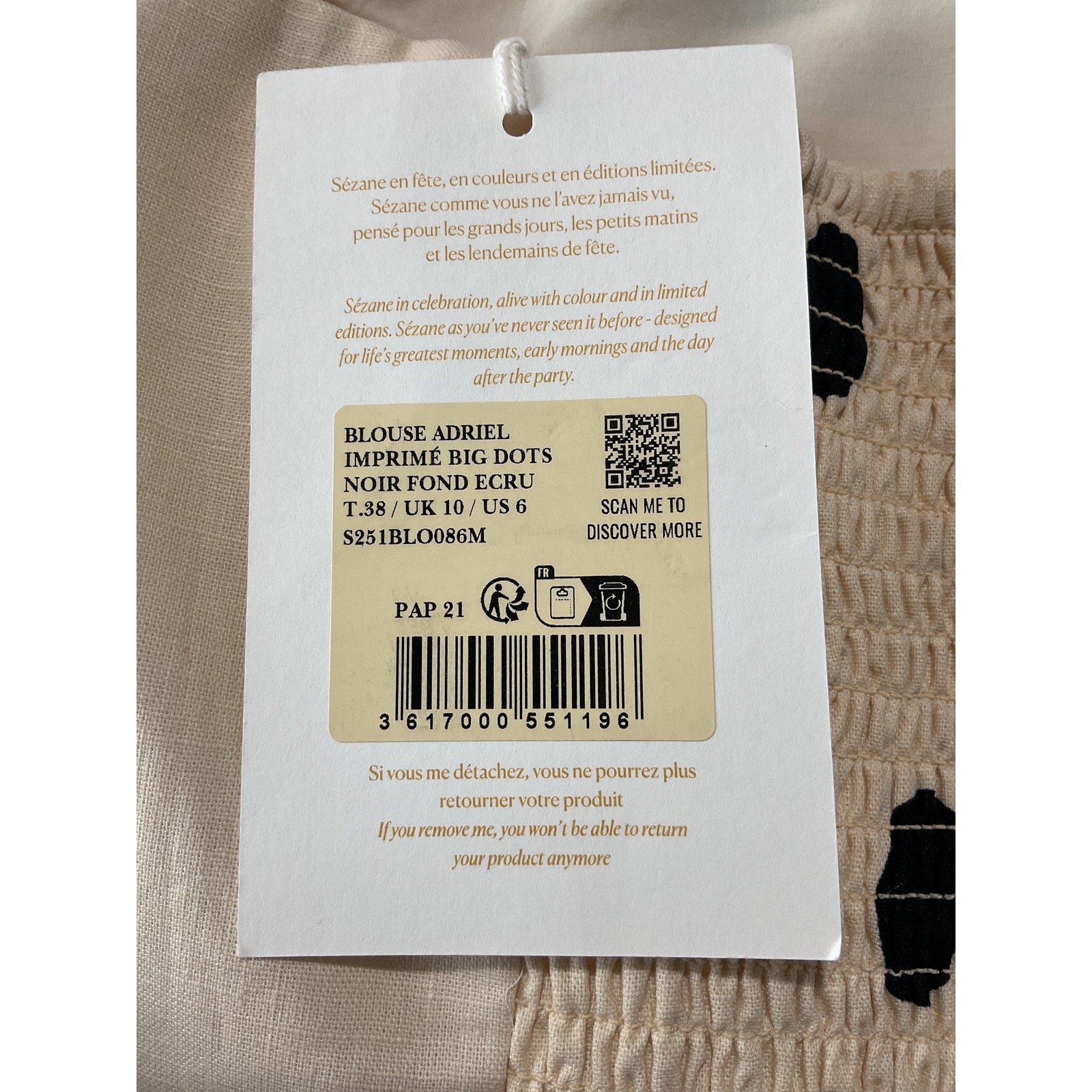 Sézane 'Adriel' Beige Linen Blouse Size 6 NWT