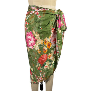 Hemant And Nandita Floral Green Zaria Wrap Skirt Size S