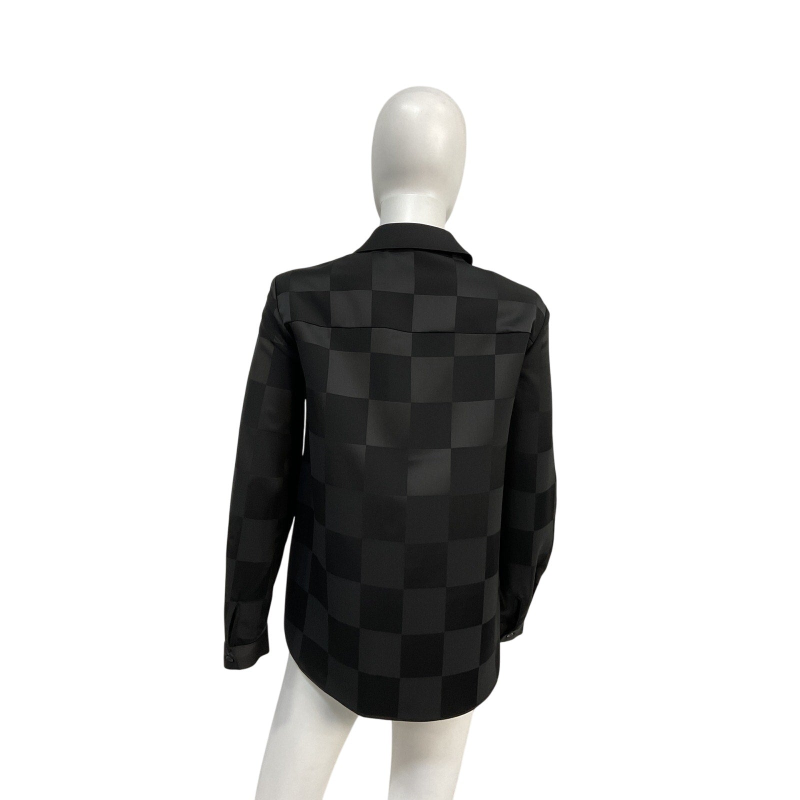 Emporio Armani 'Checkered' Black Polyester Satin Blouse Size 40