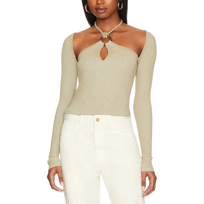 House Of Harlow 1960 Ribbed Light Sage Vella O-Ring Halter Top Size S