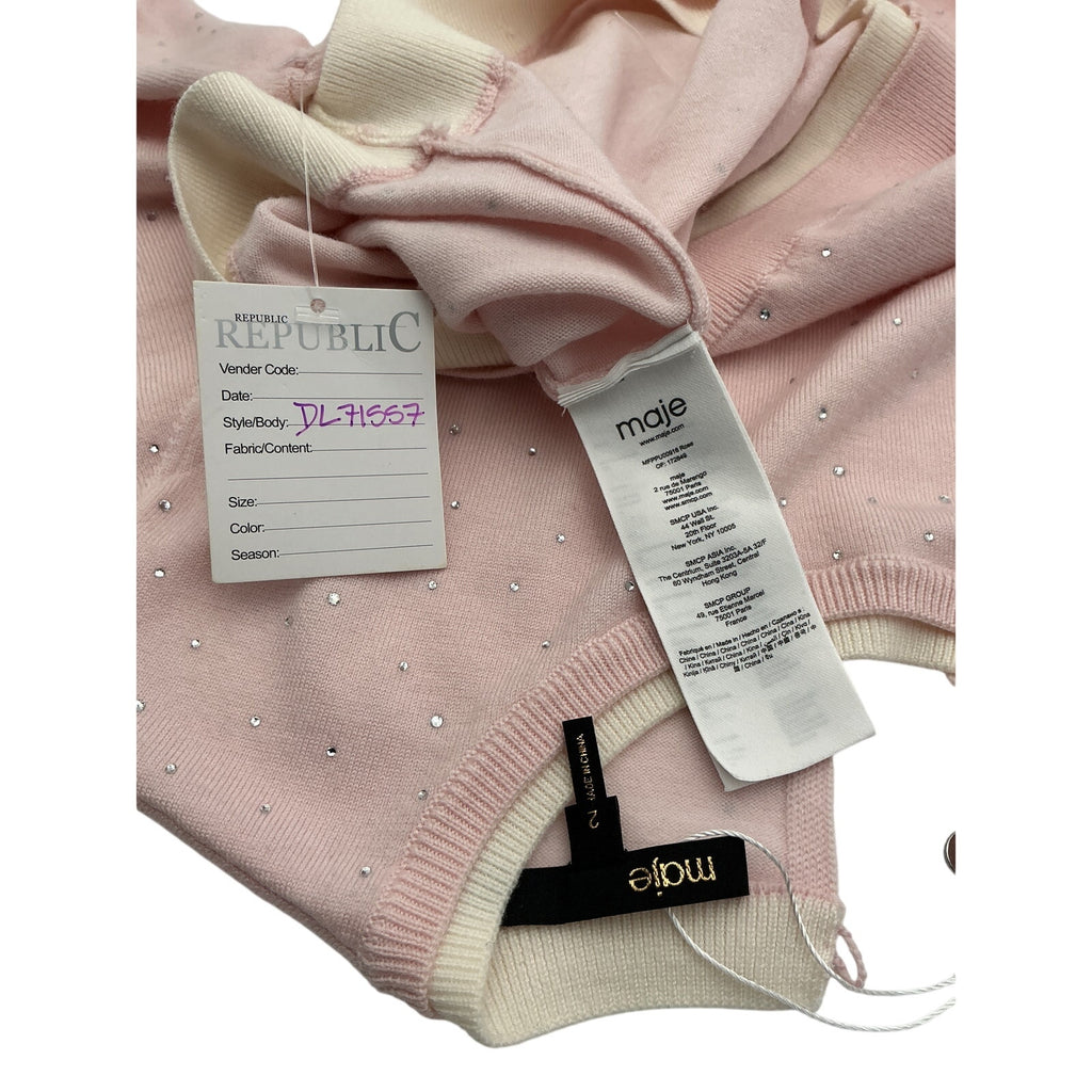 Maje Short-Sleeve Pink Wool Jumper Size 2