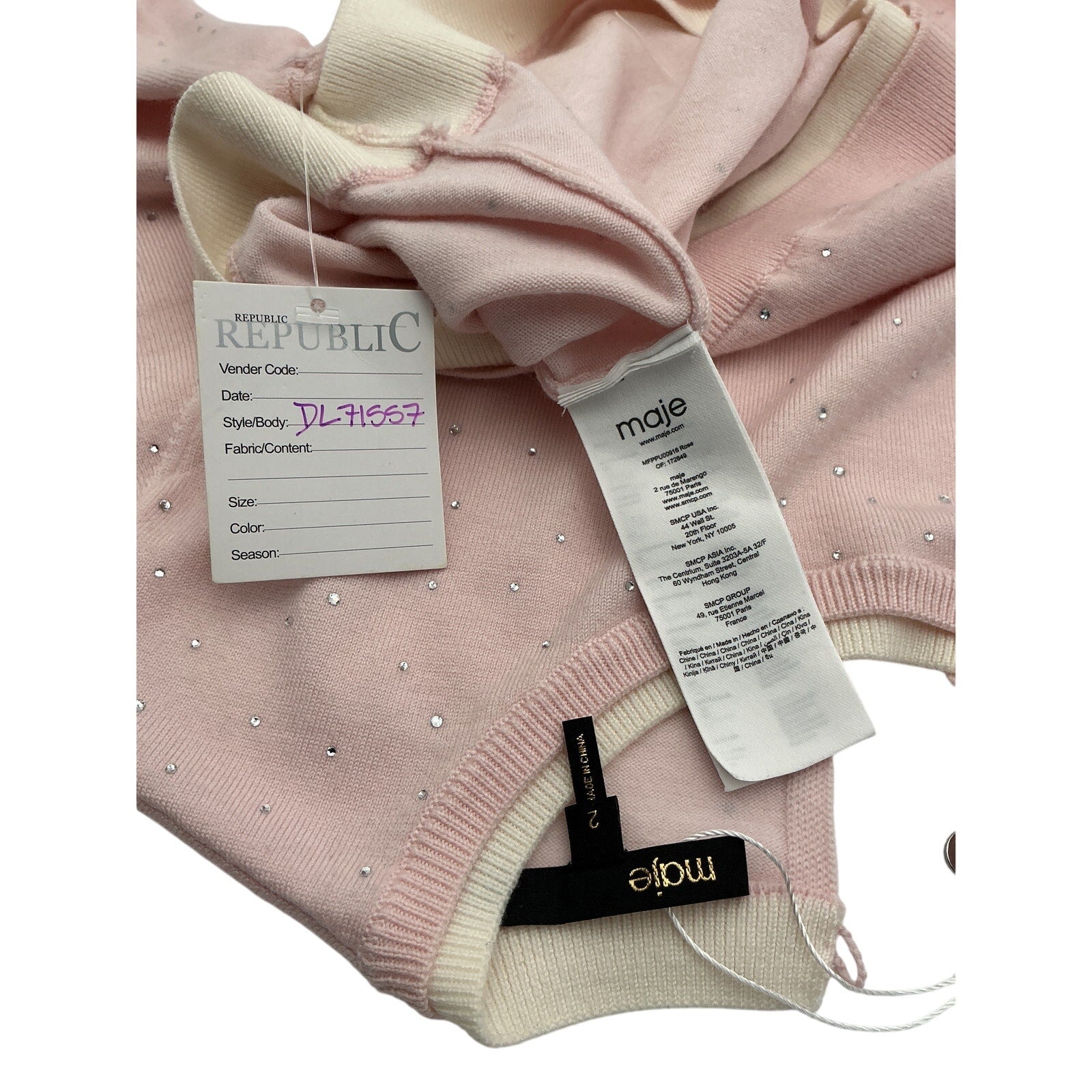 Maje Short-Sleeve Pink Wool Jumper Size 2