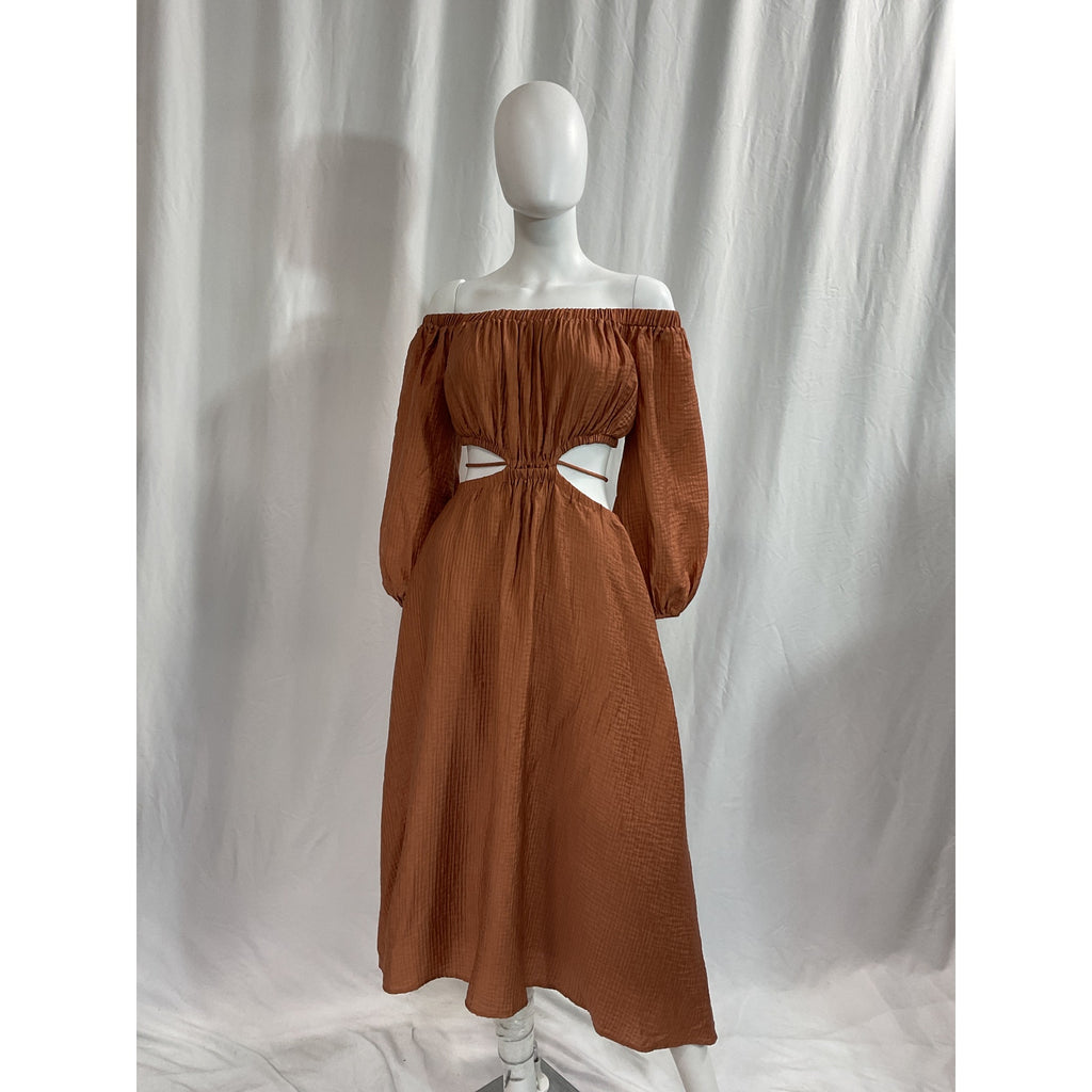 Astr The Label 'Cassian' Brown Cut-Out Long Sleeve Maxi Dress Size S