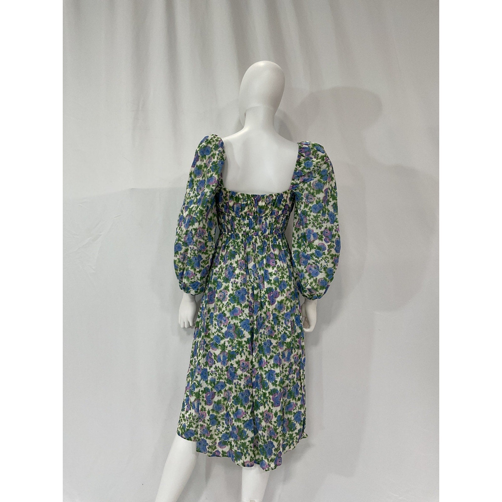 For Love & Lemons 'Bridget' Green Puff Sleeve Midi Dress Size S