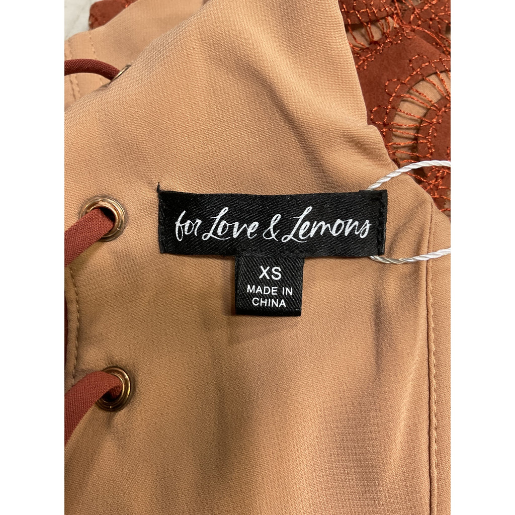 For Love & Lemons 'Nomi' Brown Polyester Crop Top Size XS