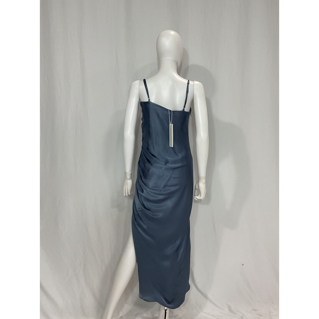 Shona Joy 'Lily Bias' Blue Satin Ruched Midi Dress Size 6 - NWT