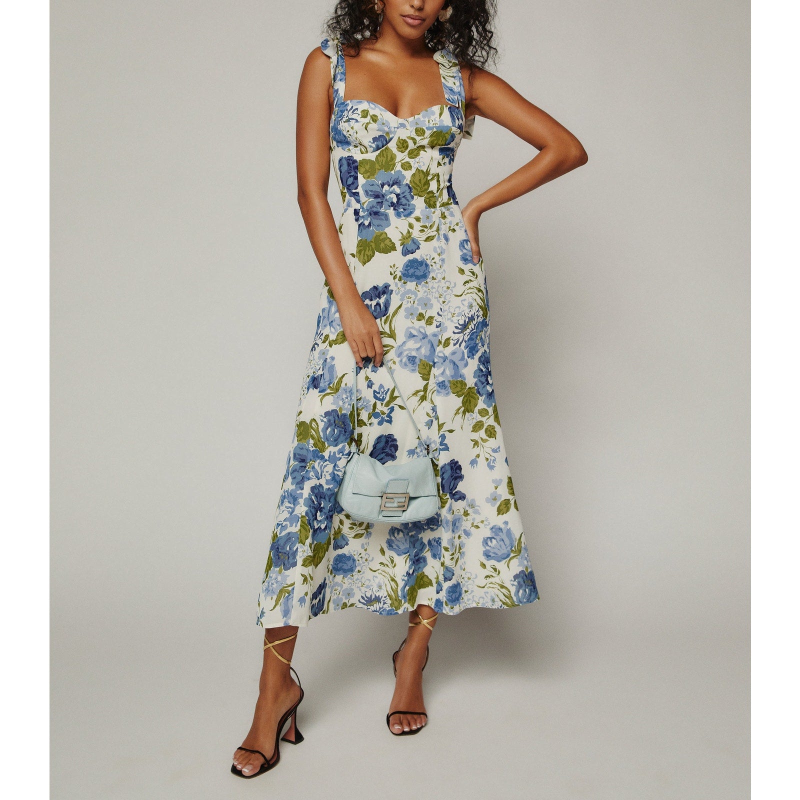 Reformation 'Nadira' Blue Georgette Sweetheart Neck Dress Size 0 - NWT