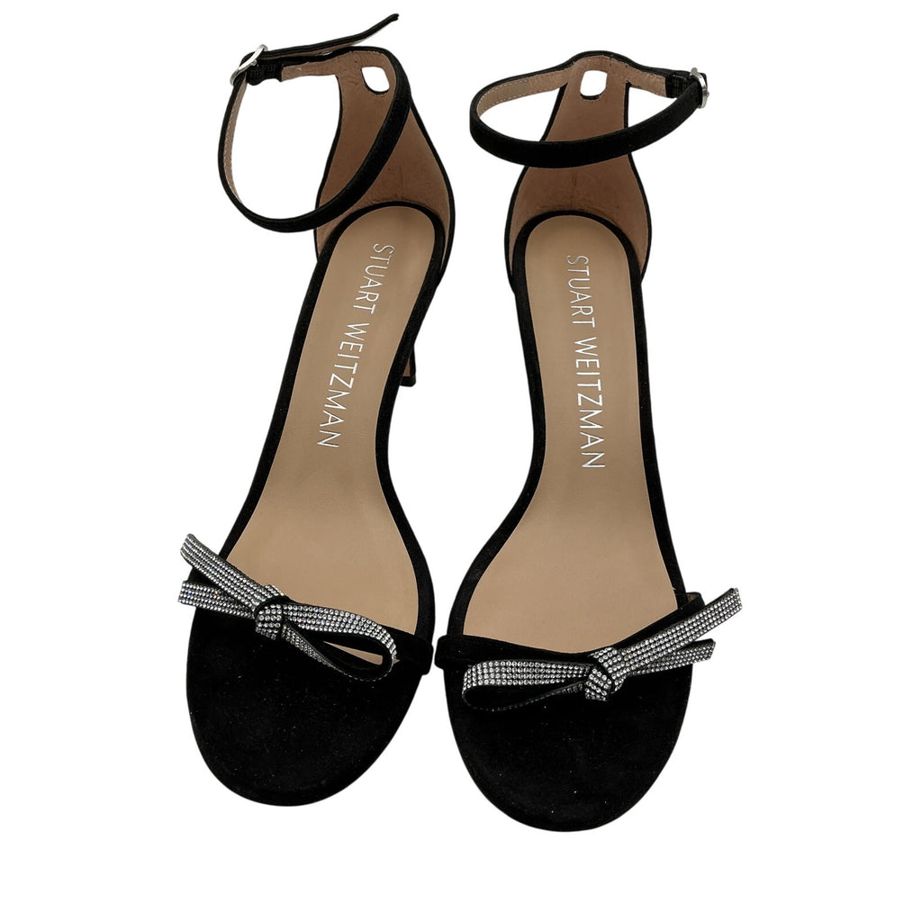 Stuart Weitzman 'Nudist' Black Suede Sw Bow 75 Sandal Size 9