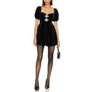 Self-Portrait Velvet Black Sweetheart Mini Dress Size US 4 / UK 8