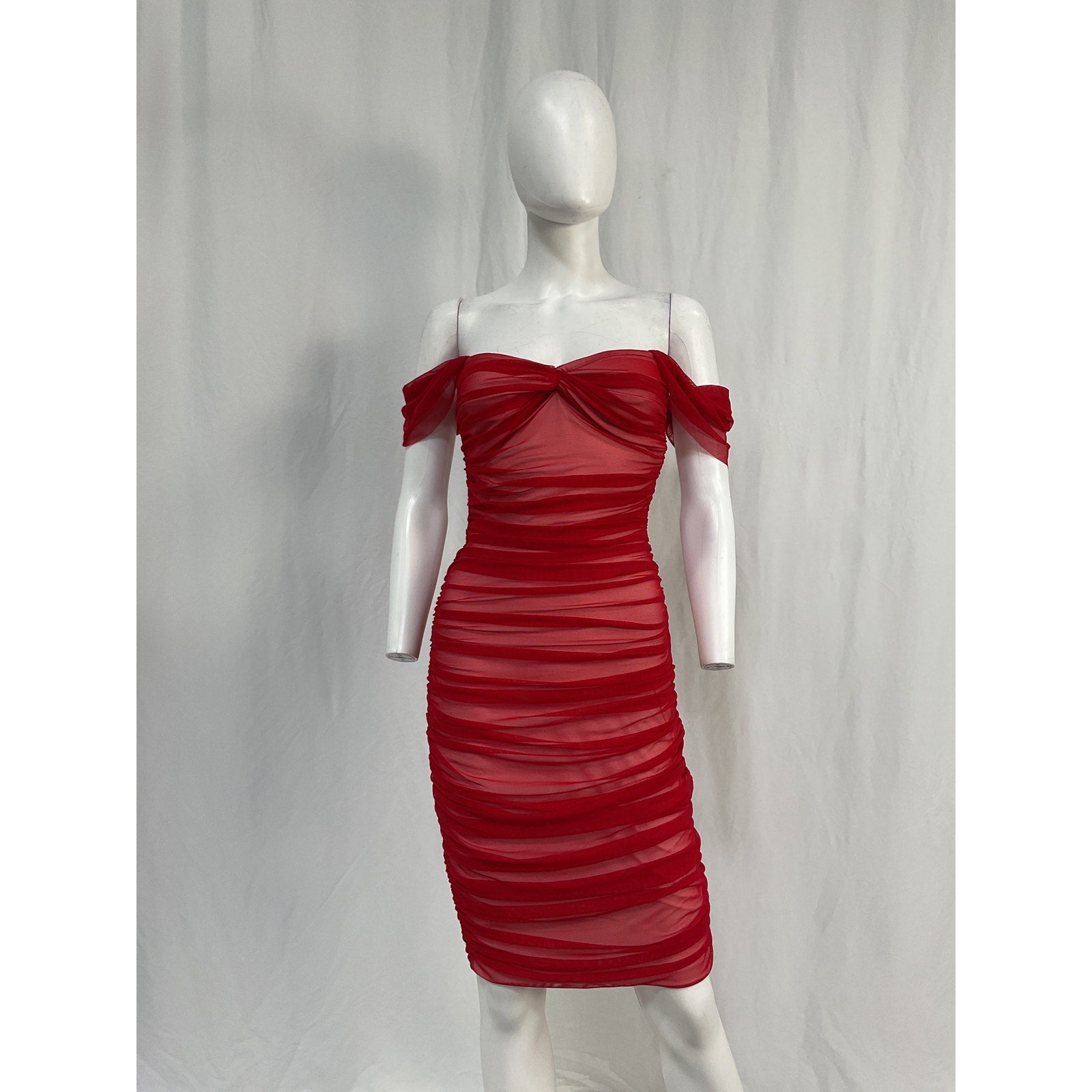 Norma Kamali 'Walter' Red Nylon Midi Dress With Winglet Sleeves Size S