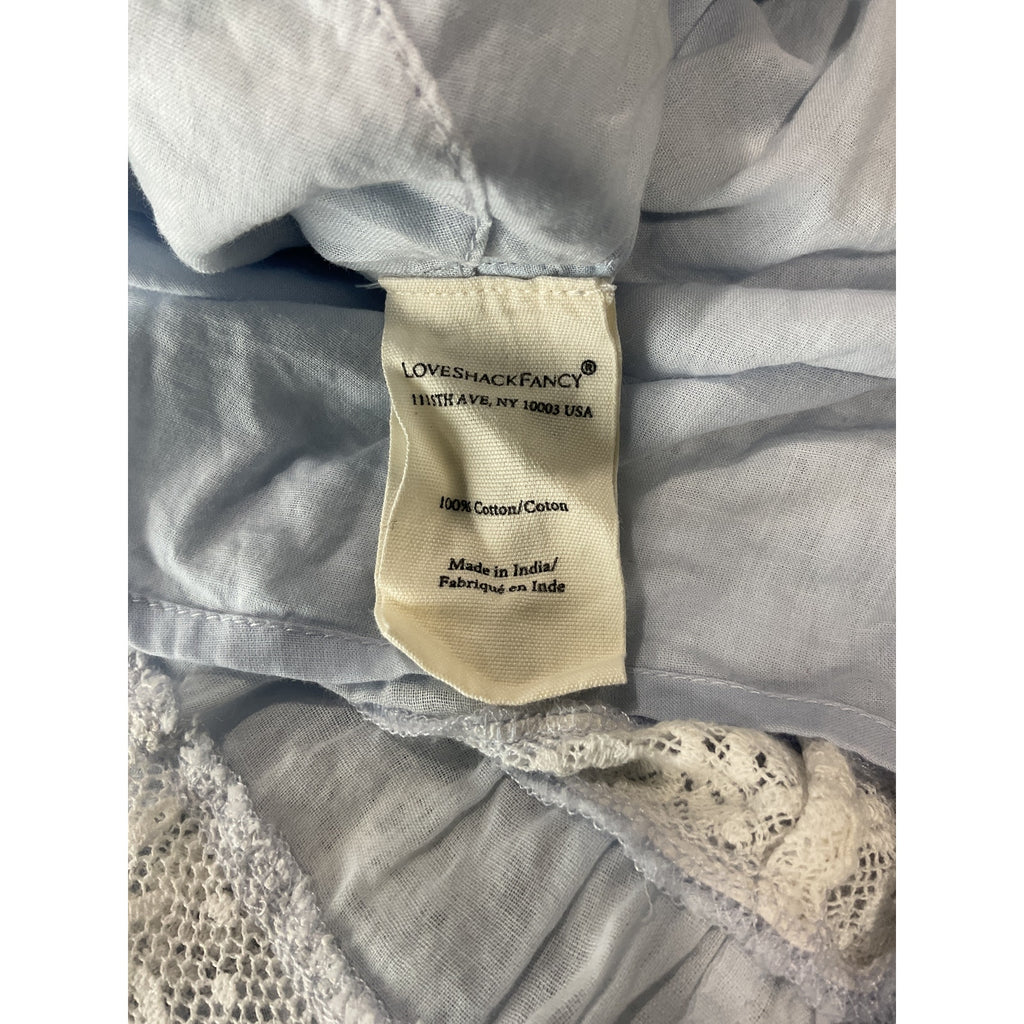 Loveshackfancy 'Alonna' Blue Cotton Lace-Trimmed Mini Dress Size M