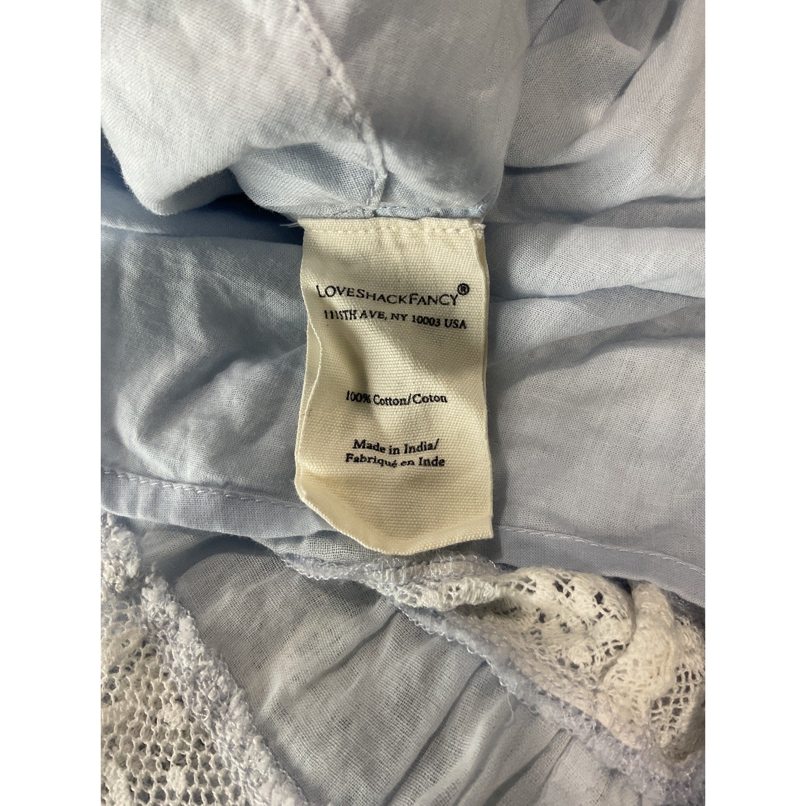 Loveshackfancy 'Alonna' Blue Cotton Lace-Trimmed Mini Dress Size M