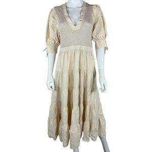 Ulla Johnson Elegant Cream Puff-Sleeve Tiered Dress Size M