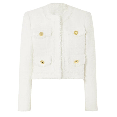Balmain Cropped White Tweed Jacket Size FR 34/ US 2