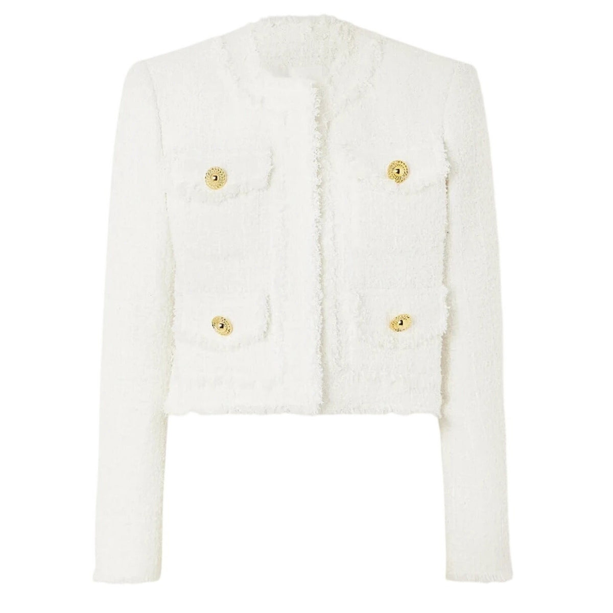 Balmain Cropped White Tweed Jacket Size FR 34/ US 2