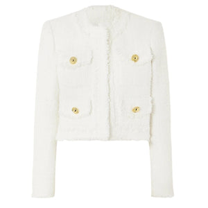 Balmain Cropped White Tweed Jacket Size FR 34/ US 2