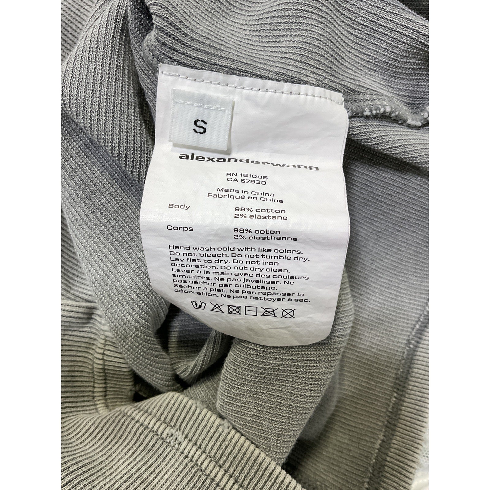 Alexander Wang 'Distressed' Grey Edge Long Sleeve Tee Size S