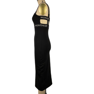 Monse Bodycon Black Logo Strap Midi Dress Size XS