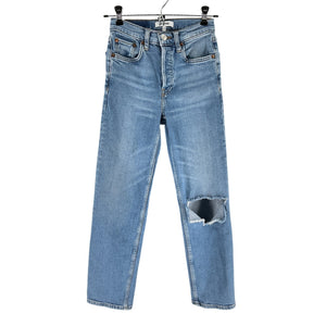 Re/Done Distressed Rodeo Indigo 70s Stove Pipe Denim Jeans Size 23