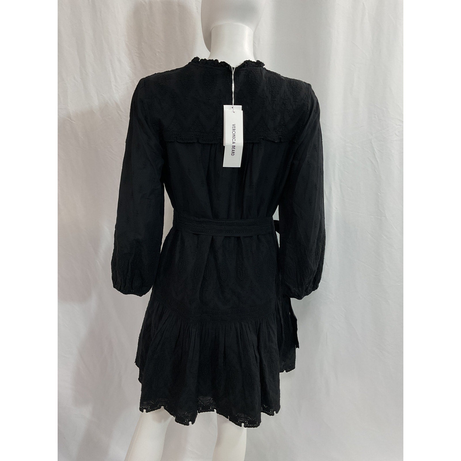 Veronica Beard 'Chrisjen' Black Cotton V Neck Eyelet Dress Size 8 - NWT