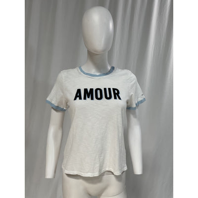 Cinq à Sept Cotton Two Tone White Short Sleeve 'Amour' Graphic Tee Size XS