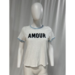 Cinq à Sept Cotton Two Tone White Short Sleeve 'Amour' Graphic Tee Size XS