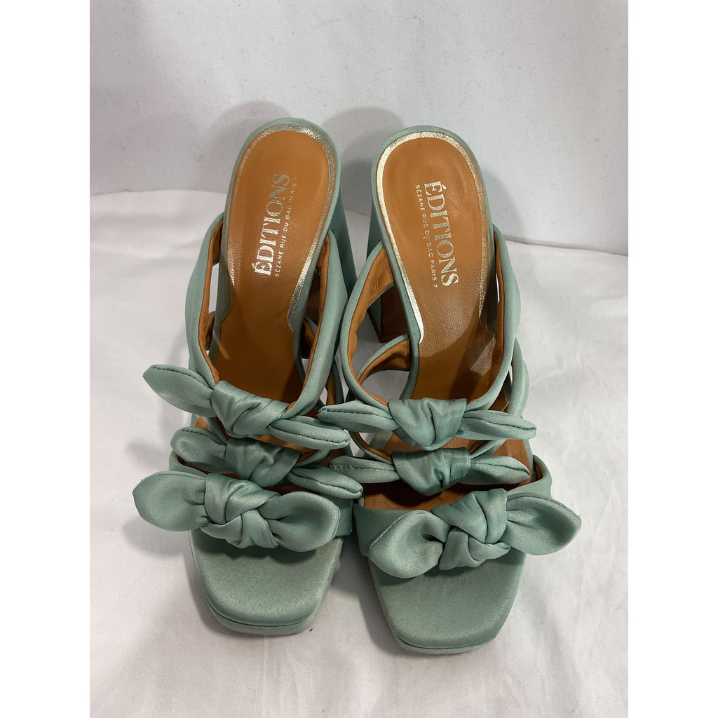 S�zane 'High Clarisse' Green Leather Mules Size 6