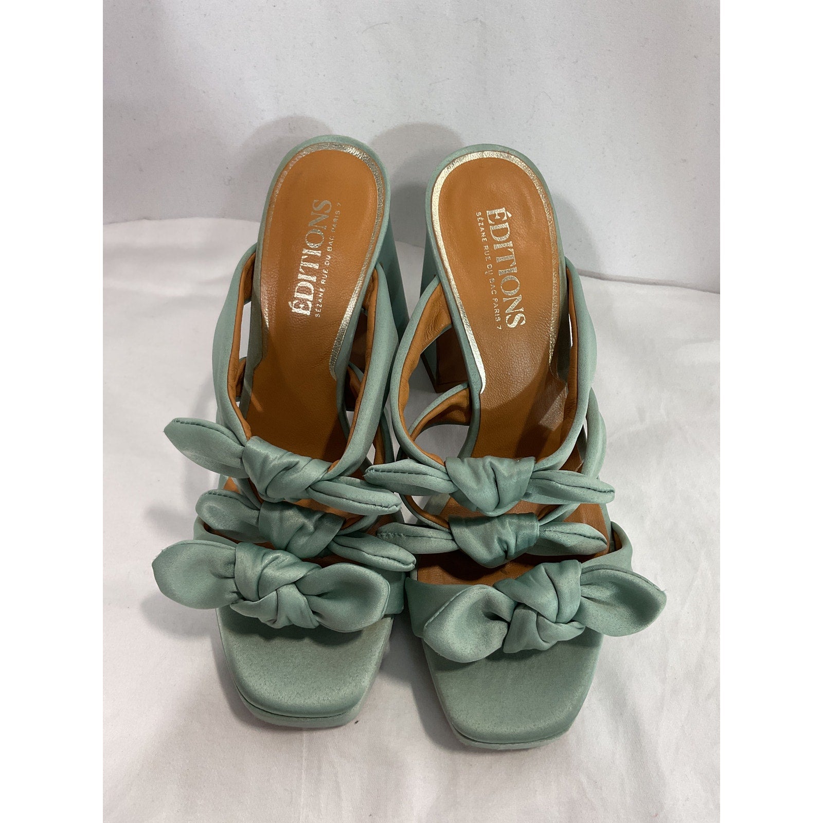 S�zane 'High Clarisse' Green Leather Mules Size 6