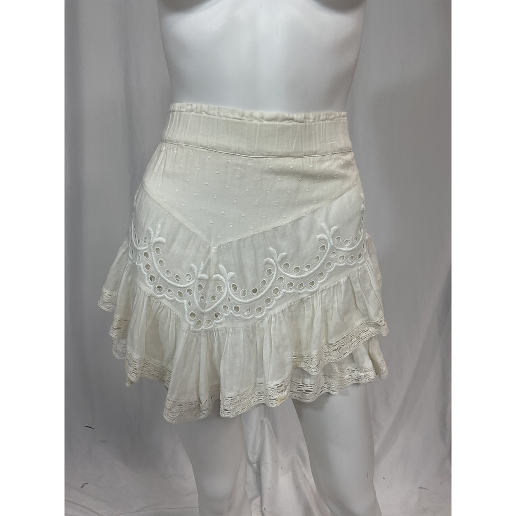 Loveshackfancy 'Briella' White Lacce Trim Skirt Size XS