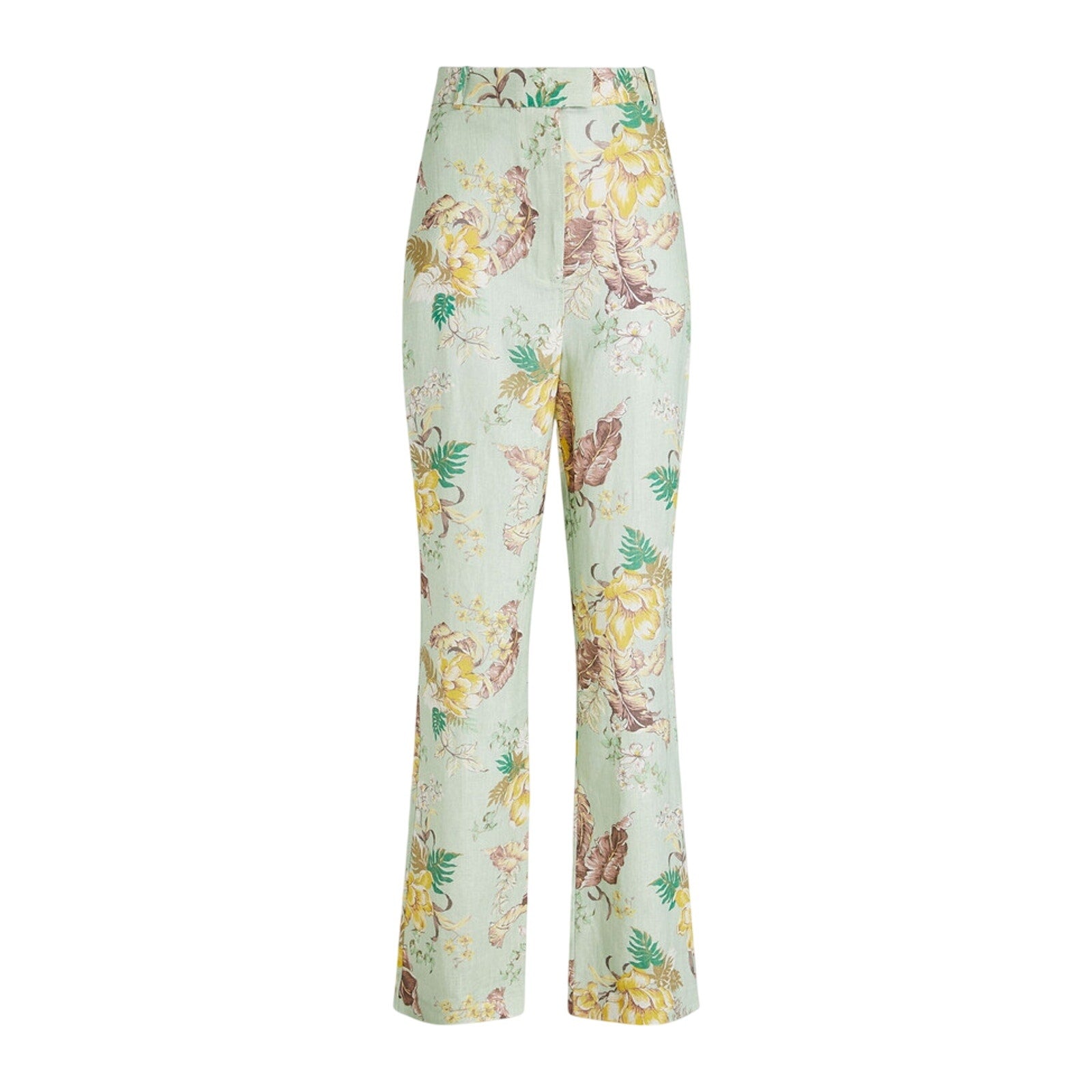Zimmermann Green Linen Floral-Print Straight-Leg Pants Size 1 - NWT