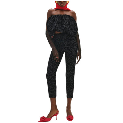 For Love & Lemons Flocked Black Midnight Velvet Capri Pants Size M
