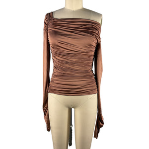 Helmut Lang Ruched Rust Off Shoulder Top Size S