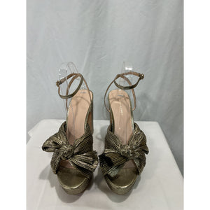 Loeffler Randall 'Natalia' Gold Leather Pleated Platform Sandals Size 9