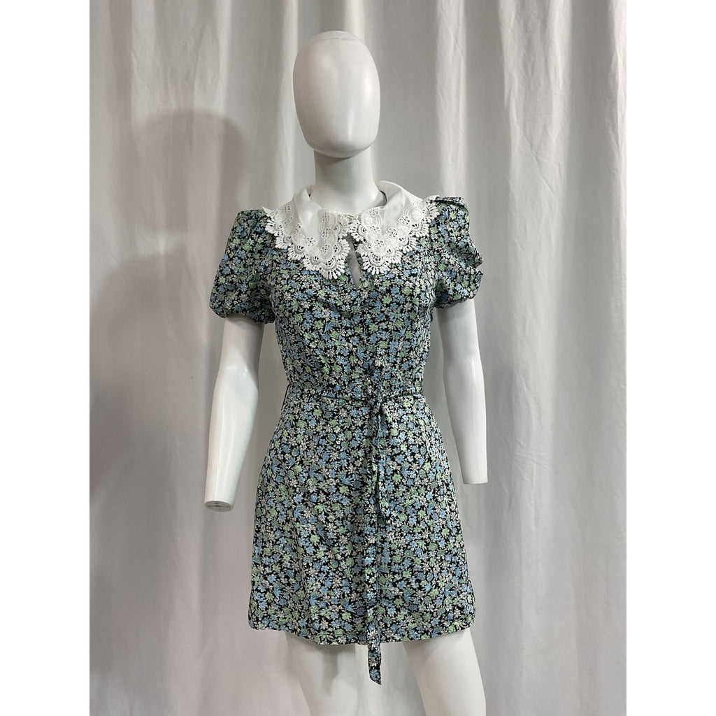 Maje 'Flower' Blue Short Sleeve Floral Mini Dress Size XS