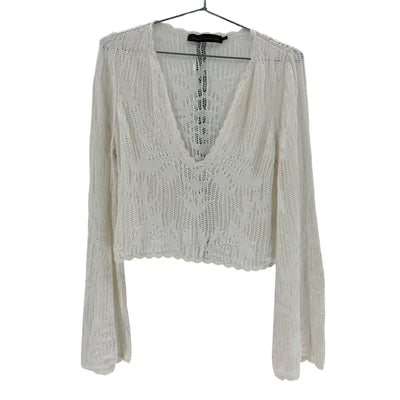 House Of Harlow 1960 Cropped White Kameli Pointelle Sweater Size S