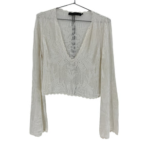 House Of Harlow 1960 Cropped White Kameli Pointelle Sweater Size S