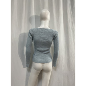 Naadam Blue Cotton Cashmere Blend Sweetheart Rib Cardigan Size XS