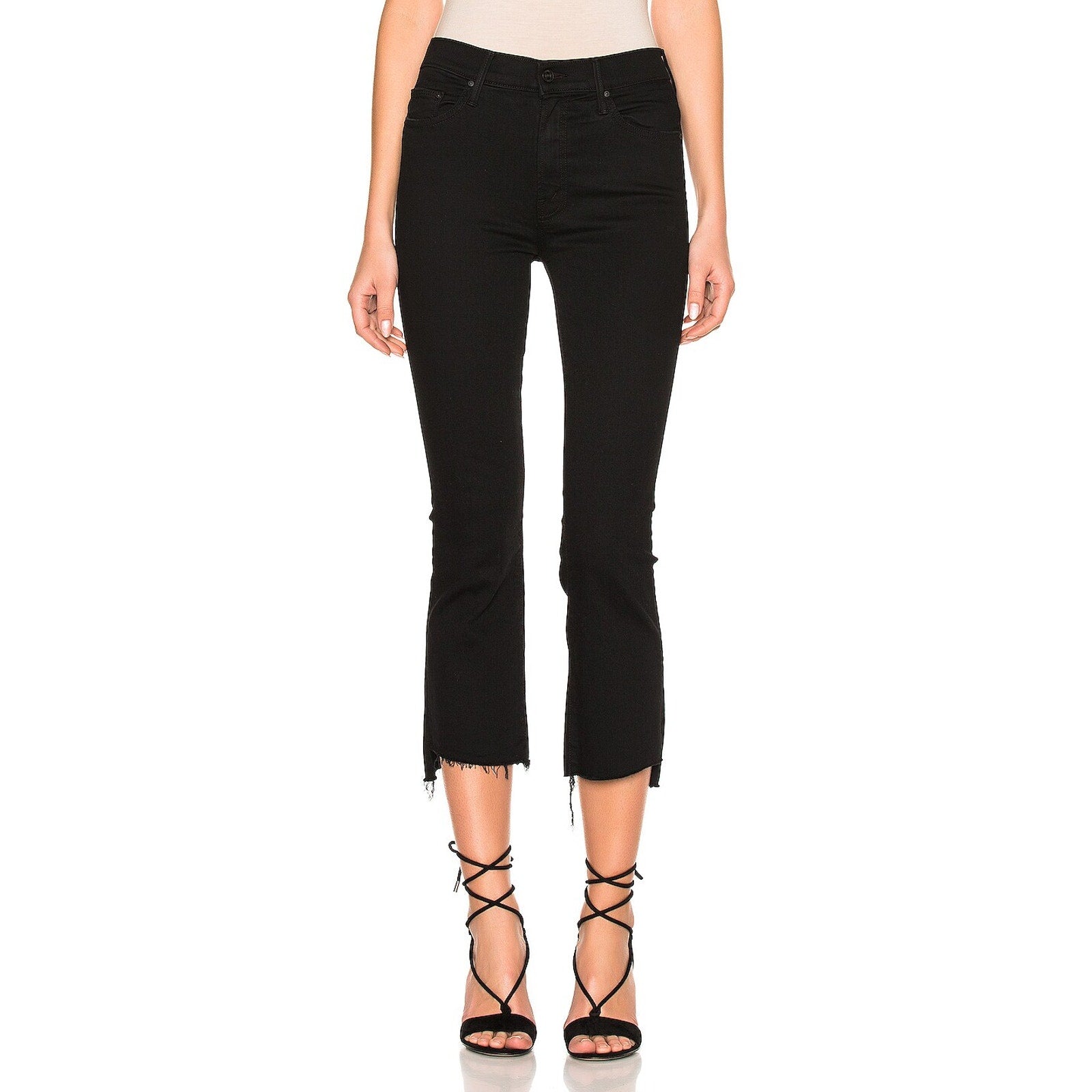 Mother Insider Crop Black Cotton Step Fray Denim Jean  Size 25