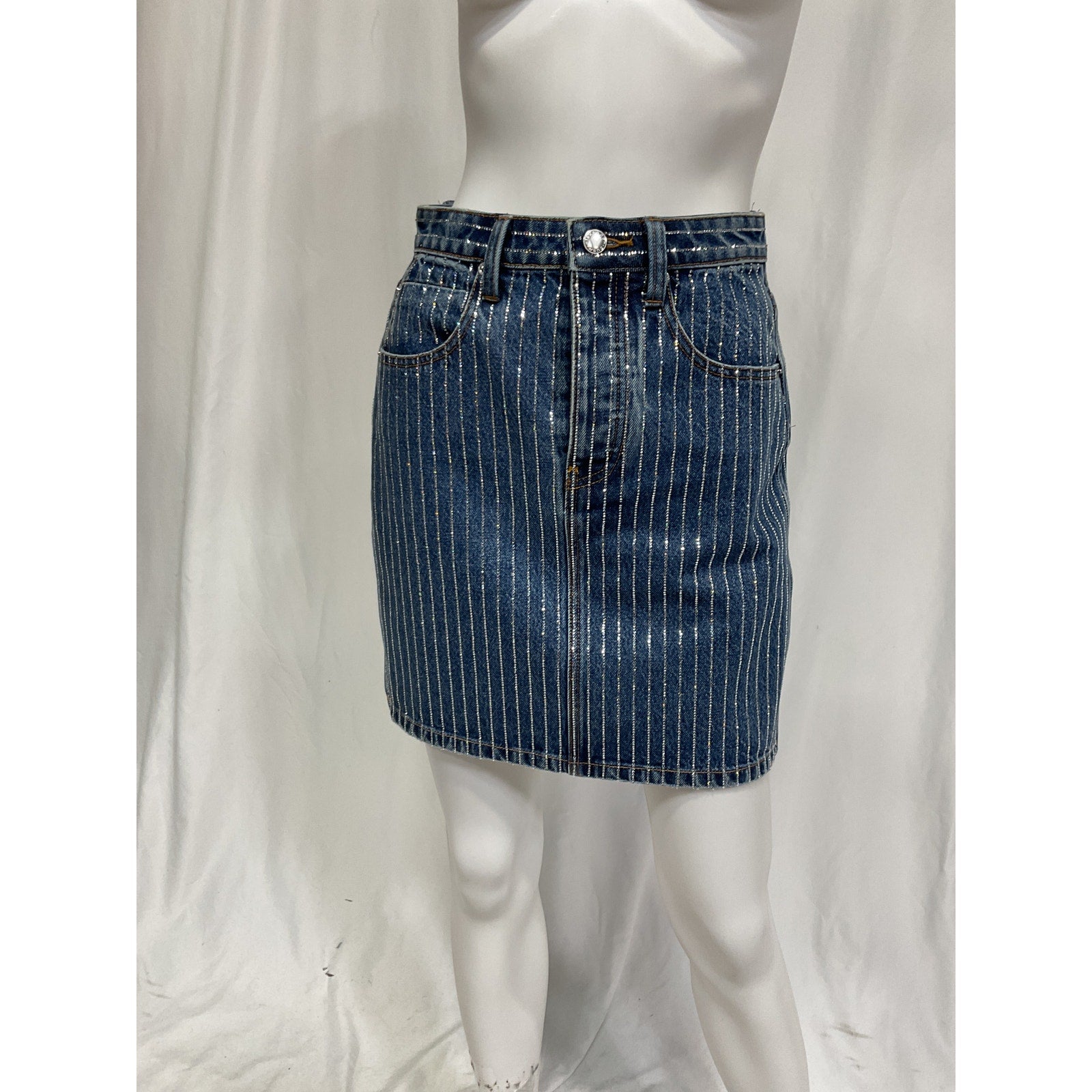 Alexander Wang 'Pinstripe' Blue Crystal Embellished Denim Mini-Skirt Size 2