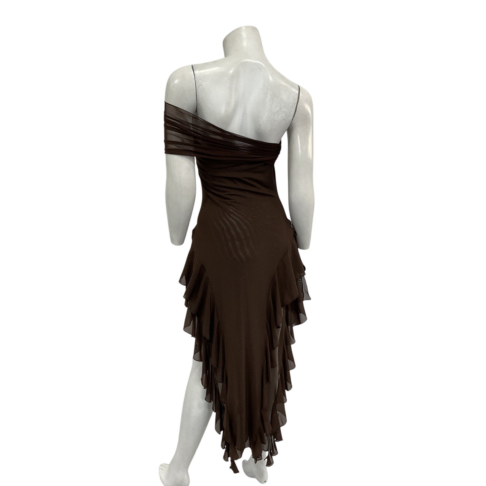 Kim Shui 'Ruffle' Brown Nylon Mesh Dress Size S