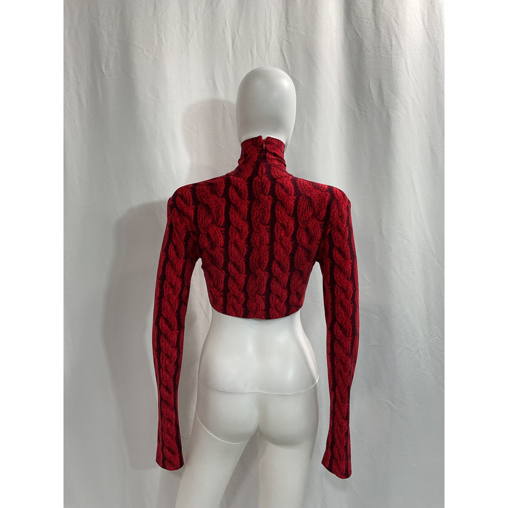Norma Kamali 'Slimm' Red Fit Turtleneck Cropped Top Size S