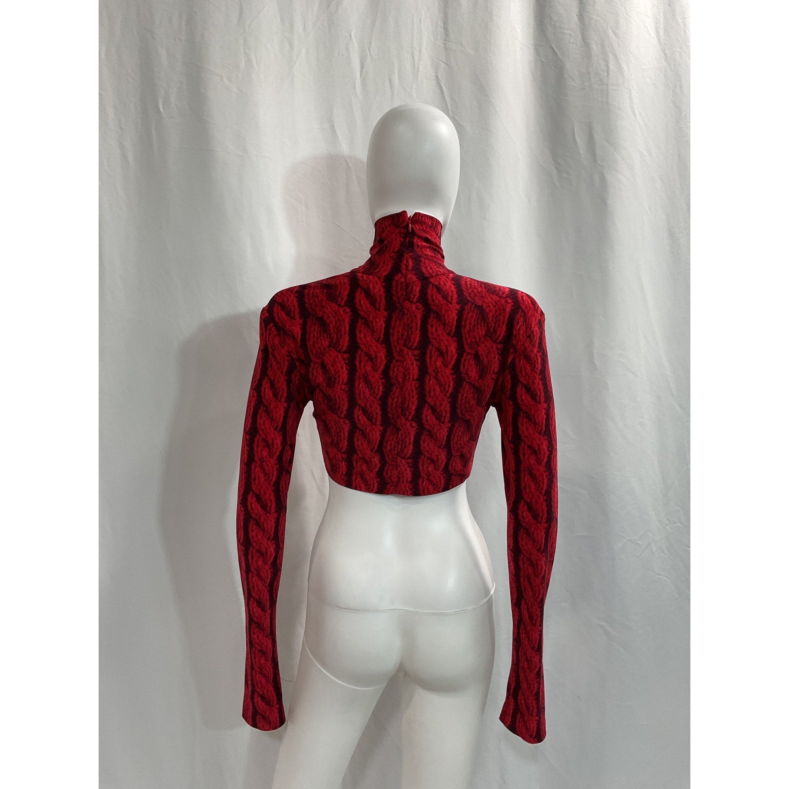 Norma Kamali 'Slimm' Red Fit Turtleneck Cropped Top Size S